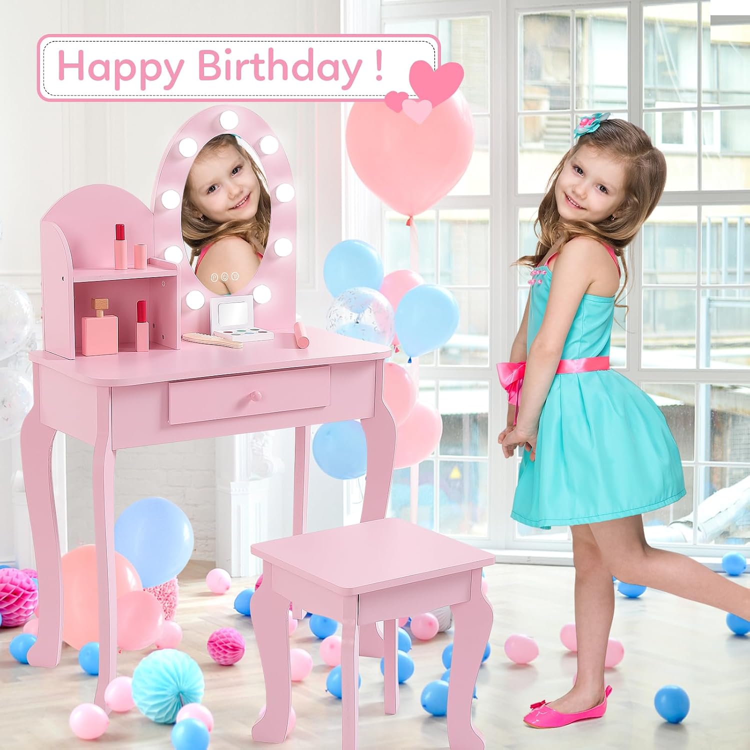 Princess Style Kids Vanity Set - Dressing Table Vanity With Lighted Mirror review and price