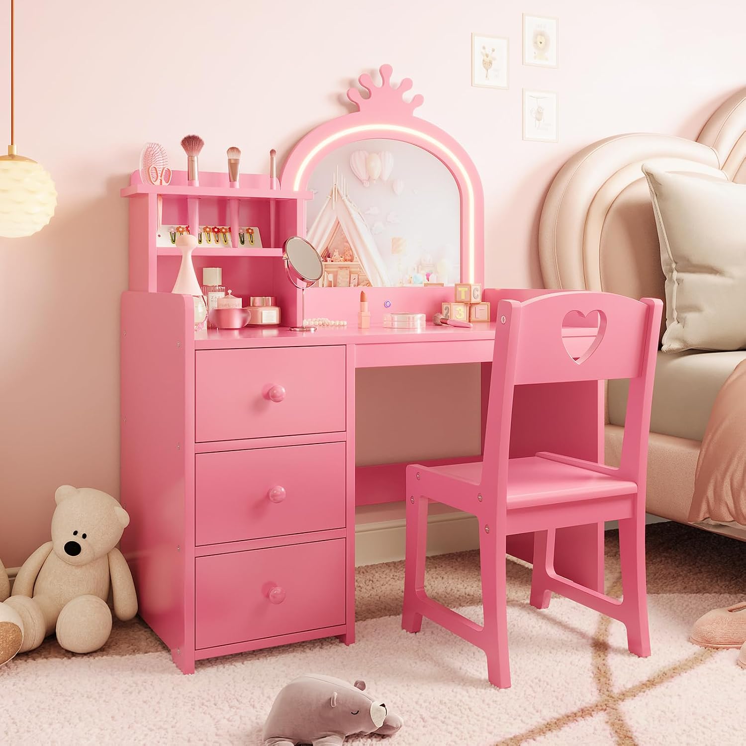 Kids Vanity Desk with Lighted  - Dressing Table Vanity With Lighted Mirror review and price
