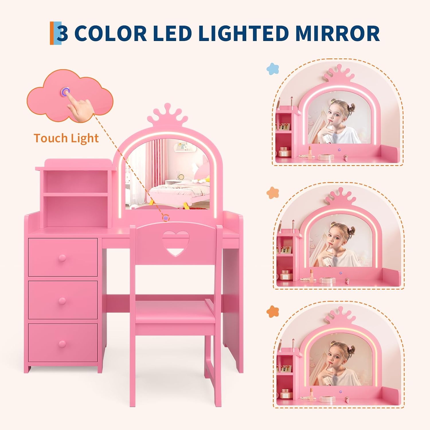 Kids Vanity Desk with Lighted  - Dressing Table Vanity With Lighted Mirror review and price