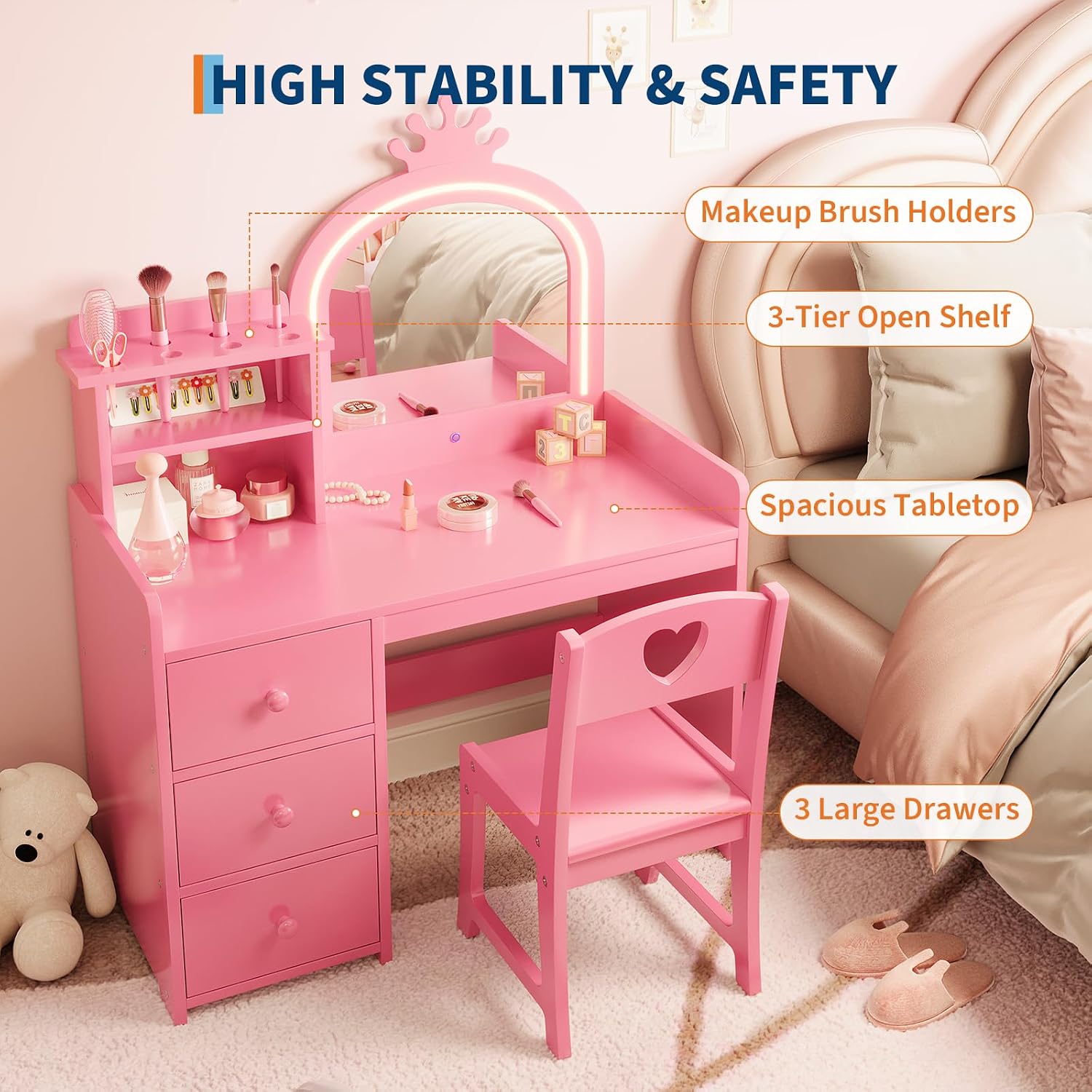 Kids Vanity Desk with Lighted  - Dressing Table Vanity With Lighted Mirror review and price