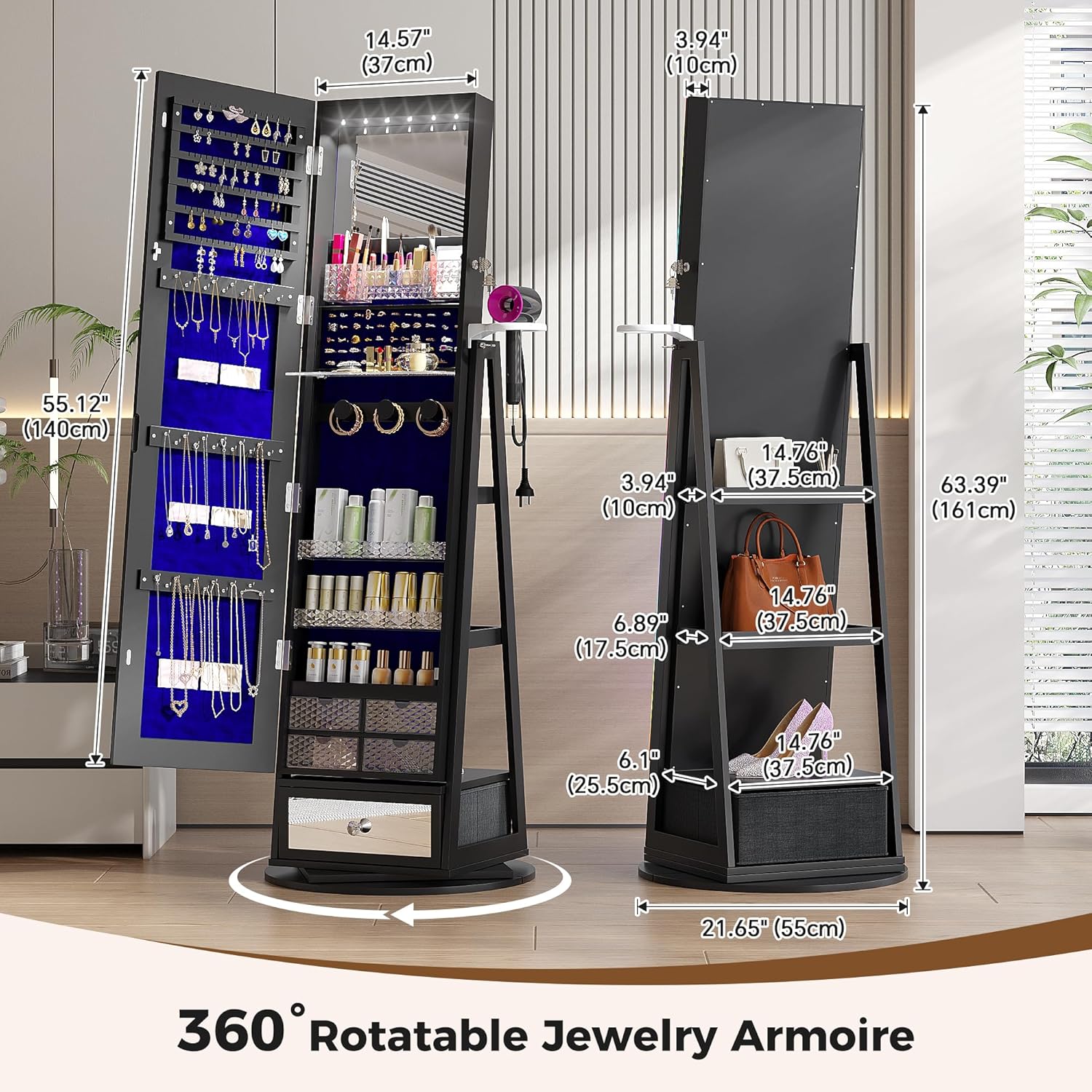 Jewelry Storage Cabinet with L - Full Length Mirror Jewelry Armoire review and price