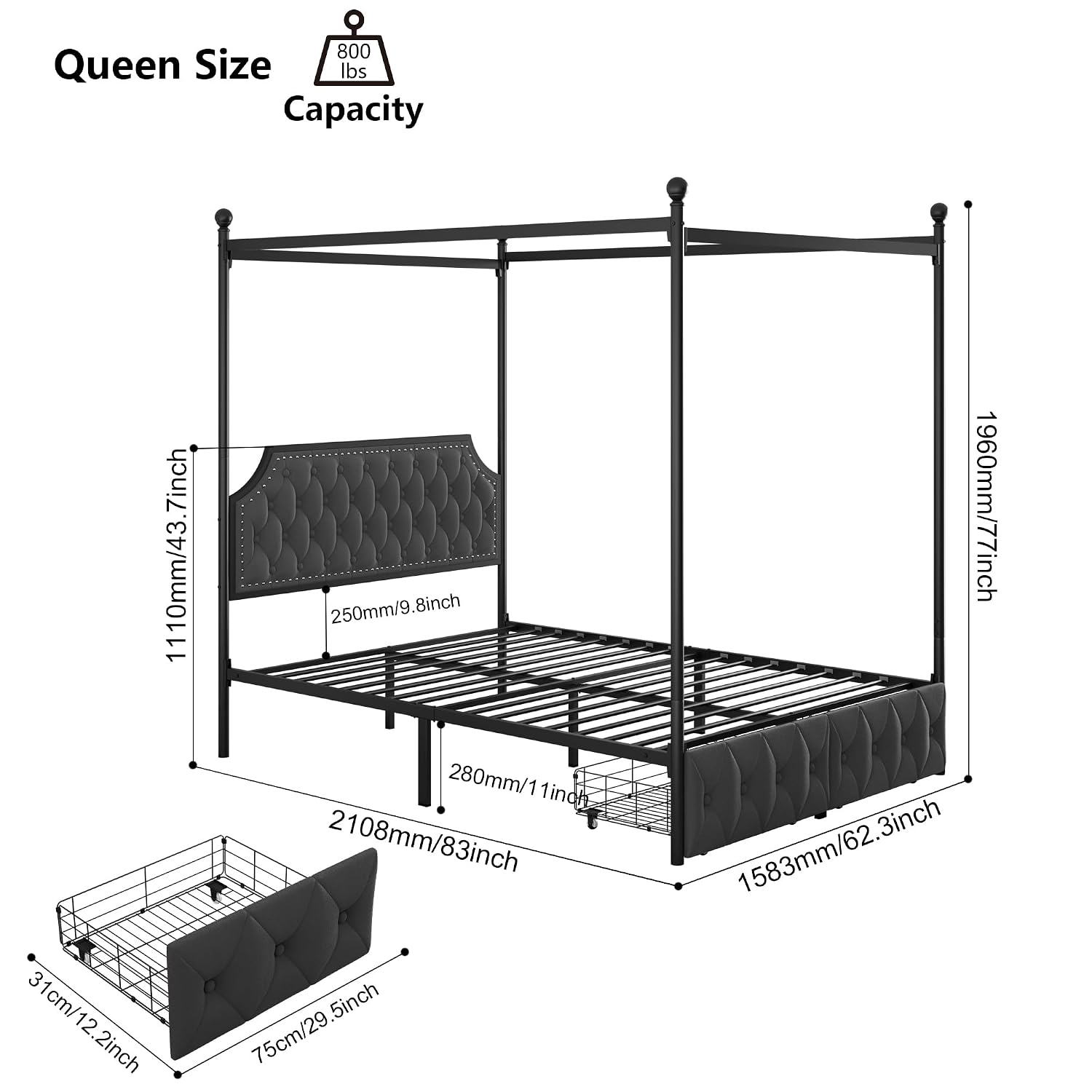 Queen Canopy Bed Frame with St - Canopy Bed Frame Metal Queen review and price