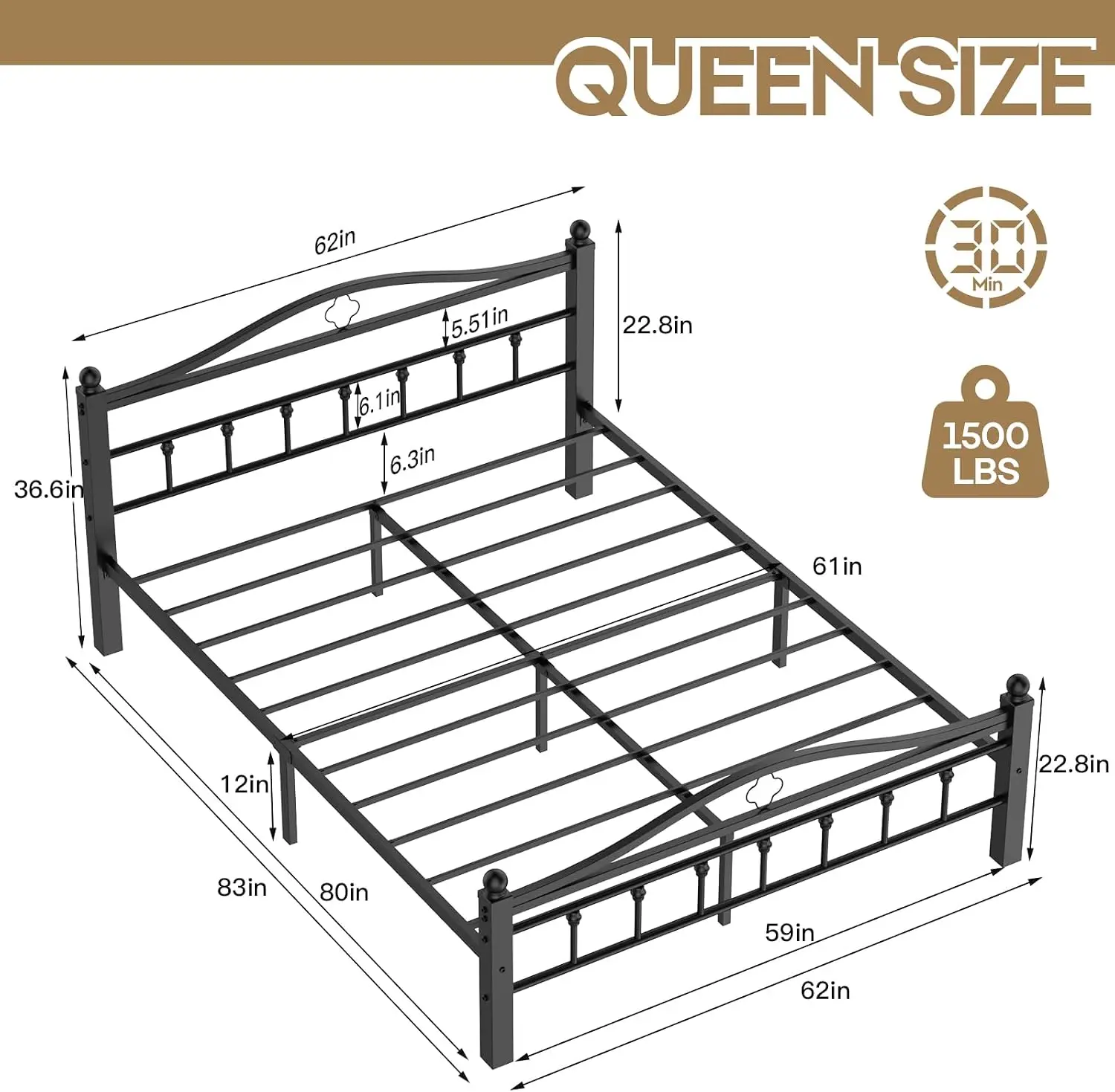 Queen Metal Bed Frame with Hea - Canopy Bed Frame Metal Queen review and price