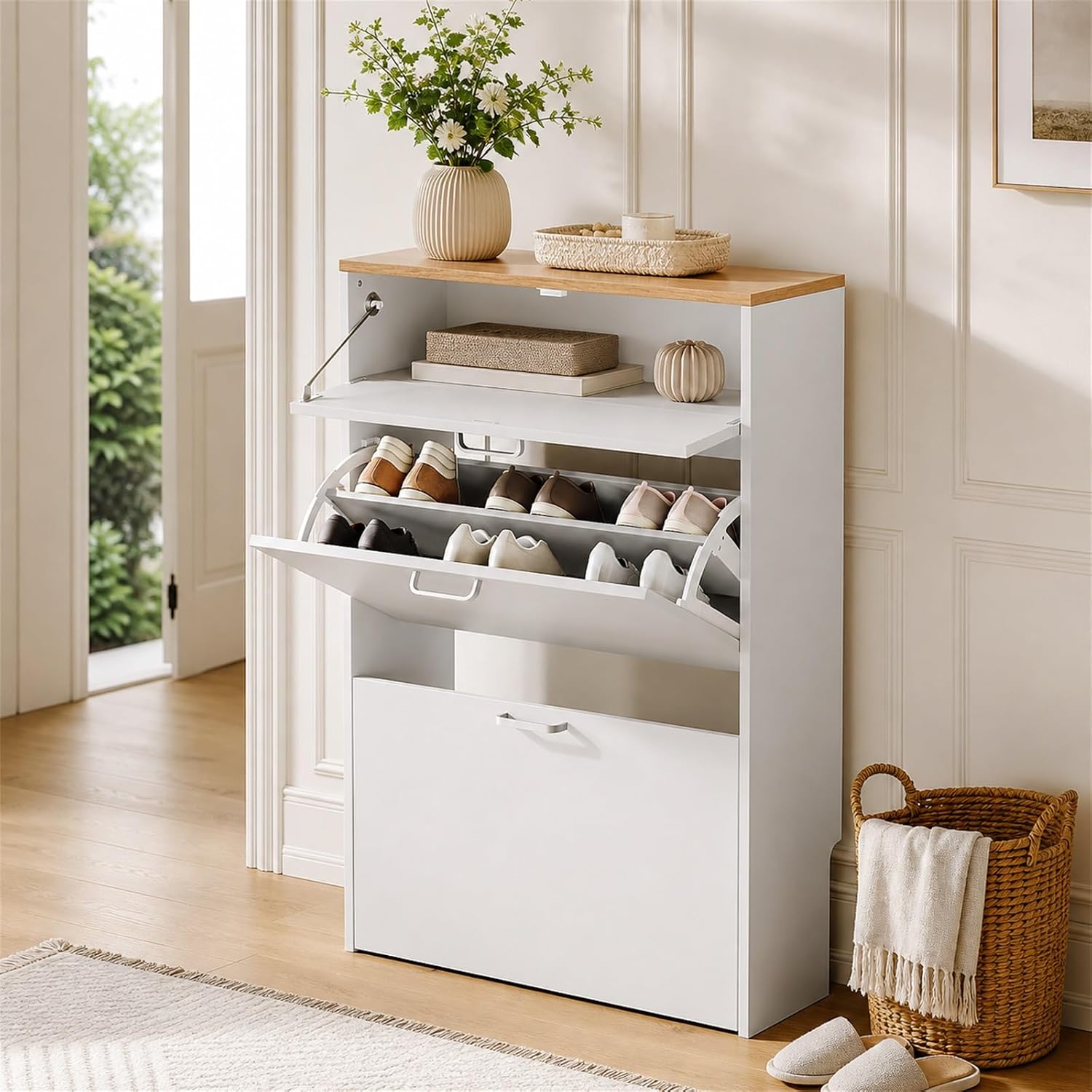 #Slim Shoe Cabinet with 2 Flip - Shoe Rack Cabinet Narrow Entryway review and price