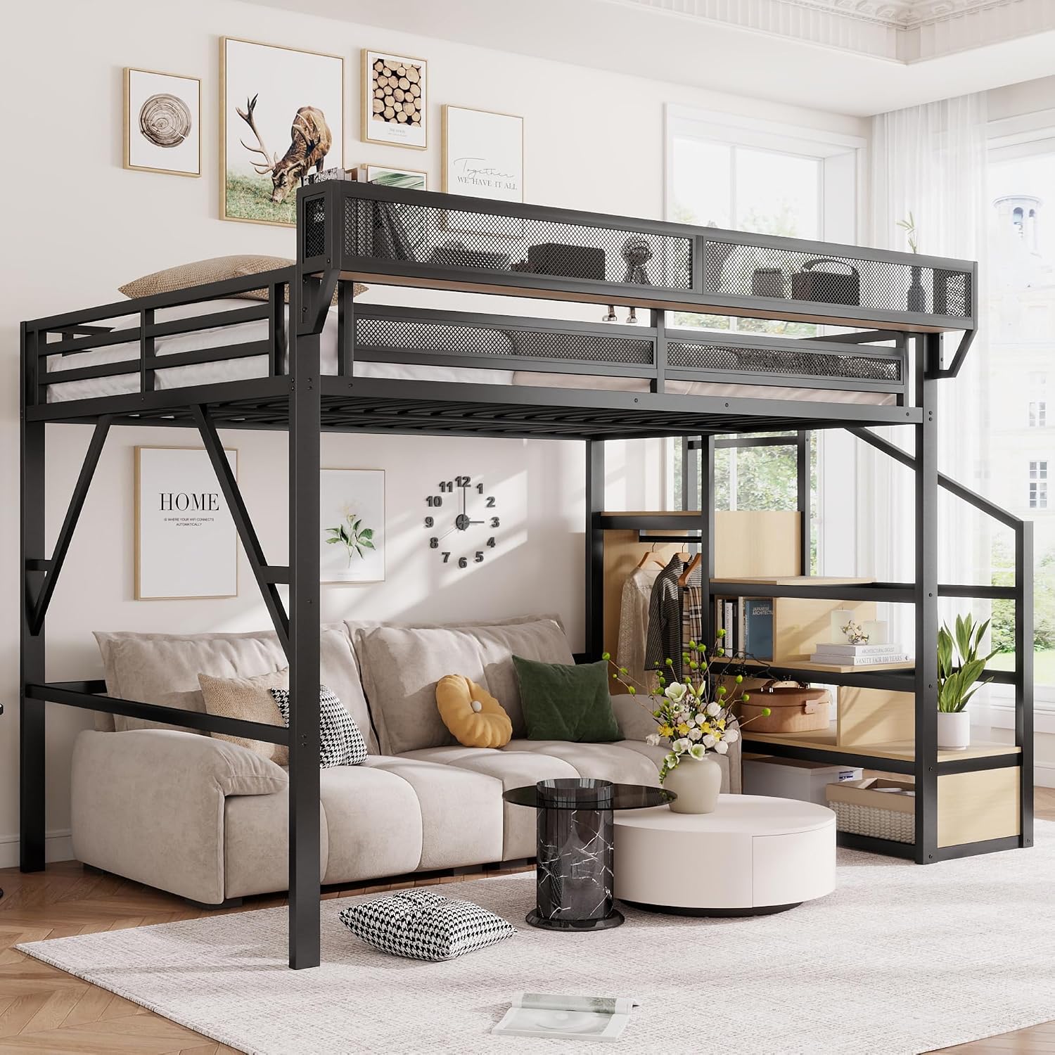 Queen Size Loft Bed with Stair - Canopy Bed Frame Metal Queen review and price