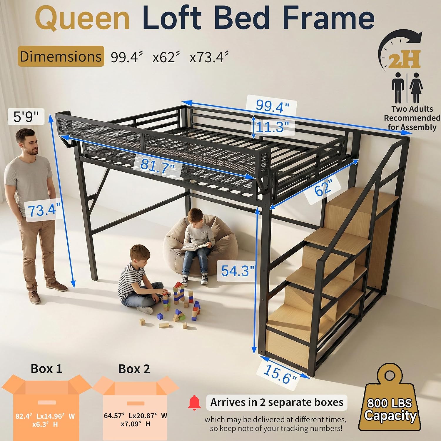 Queen Size Loft Bed with Stair - Canopy Bed Frame Metal Queen review and price