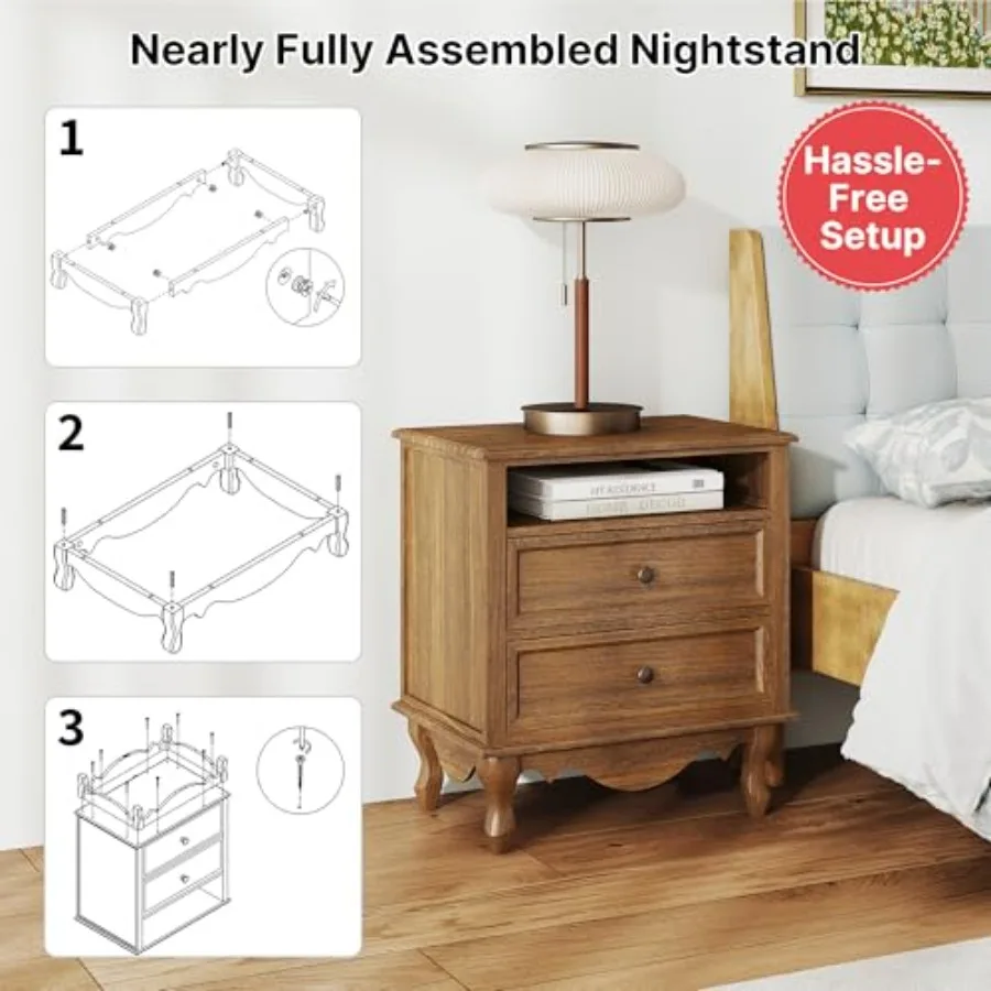 Solid Wood Nightstand, Fully A - Solid Wood Nightstand 2 Drawers review and price